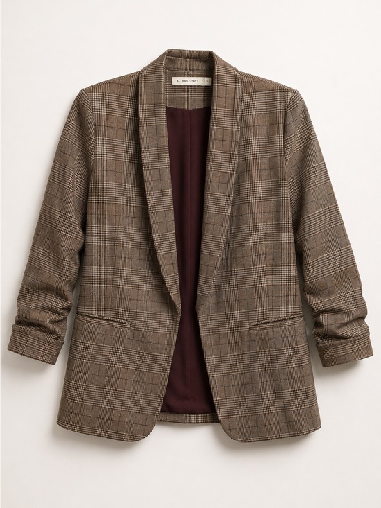 Altar'd State Jackets & Blazers - Altar’d State Plaid Open Front Blazer Brown Taupe Career Chic Size S